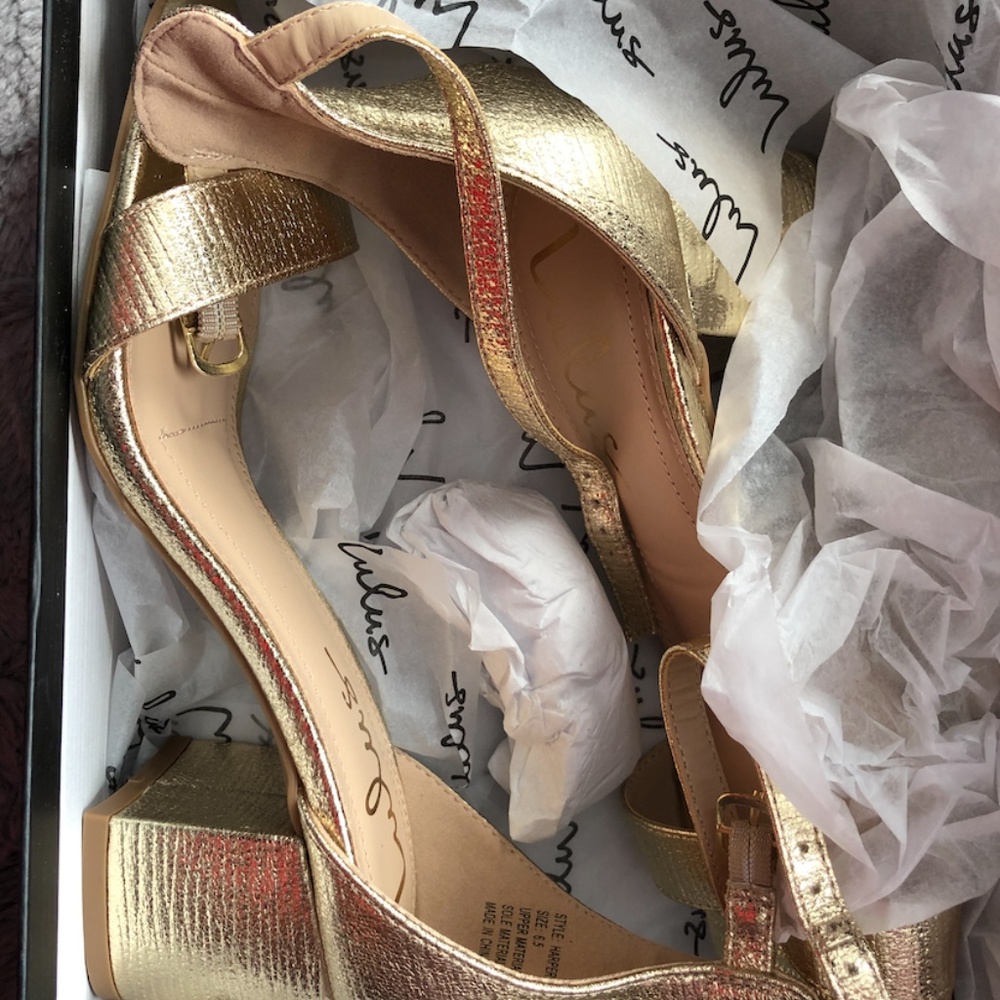 Lulus HARPER GOLD ANKLE STRAP HEELS Gold 6.5